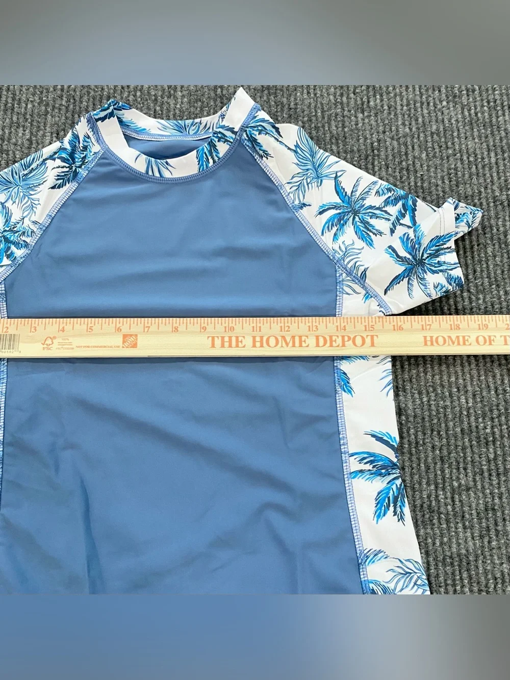 Kids Blue Palm Tree Tropical Rash Guard and Swim Shorts Set Size 12T